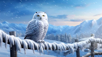 Poster snowy owl in snow © MistoGraphy