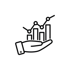 hand holding business cart financial graph coin money dollar cash value rise with line arrows pointing up represent profit economic growth outline