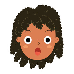 Little kid surprised face. Astonished person emotion clipart with mouth opened. Cute boy character isolated on white background. Vector illustration