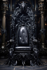 Black throne. Decorated empty throne hall.