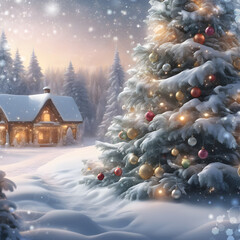 Christmas landscape on a greeting card.