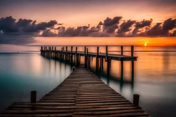 Meubelstickers sunset on the pier © farzana