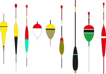 Différentes formes de fotteurs pour la pêche au coup en eau douce	 - obrazy, fototapety, plakaty