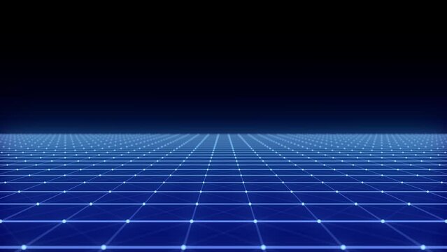 Technology perspective grid in infinity. Abstract digital wireframe floor with lines. Futuristic texture pattern with blue mesh. Background a digital space. Flooring illustration. 3D rendering.