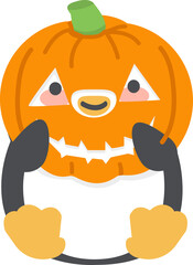 Cute penguin holiding a pumpkin