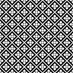 Repeated black figures and rhombuses on white background. Ethnic wallpaper. Seamless surface pattern design with diamonds ornament. Geometrical motif. Digital paper for textile print, web designing