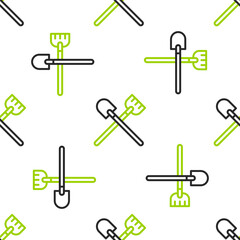 Line Shovel icon isolated seamless pattern on white background. Gardening tool. Tool for horticulture, agriculture, farming. Vector
