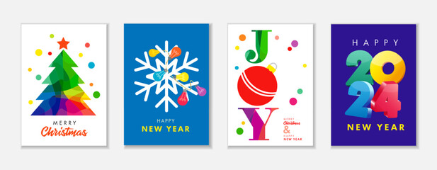 Creative Merry Christmas and Happy New Year 2024 greeting cards set. Vector illustration concepts for background greeting card, party invitation, social media or website banner