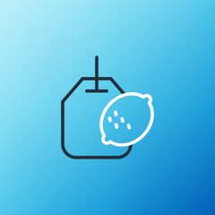 Line Tea bag with lemon icon isolated on blue background. Colorful outline concept. Vector
