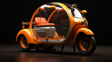 Orange modern looking three wheels transportation machine  with reflections