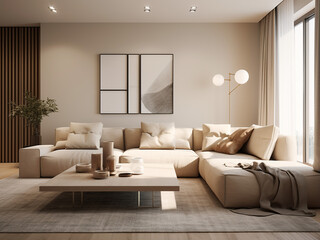 Warm hues fill the Appartment beige interior. AI Generation.
