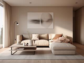 Relaxing room with Appartment beige accents. AI Generation.