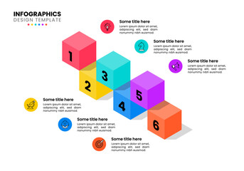 Infographic template. 6 cubes with numbers and text