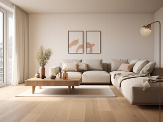 Minimalist living Modern furniture, minimalist interior. AI Generation.