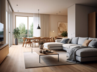 Explore the beauty of a modern apartment's interior. AI Generation.