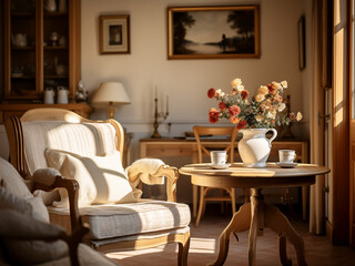 Charming Appartment Provence with rustic furniture. AI Generation.