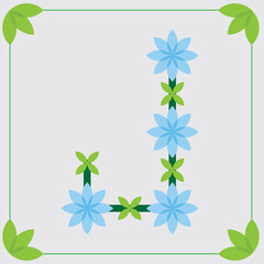 logo design of the letter j with cyan flowers. beautiful flower garden themed logo