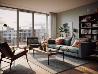 A spacious apartment featuring modern interior. AI Generation.