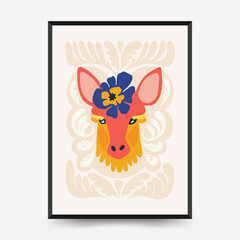 Abstract floral and animal posters template. Modern trendy Matisse minimal style.Kids and Child wall art. Hand drawn design for wallpaper, wall decor, print, postcard, cover, template, banner.
