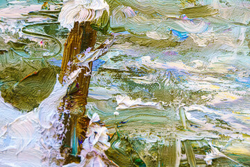Colorful abstract oil painting art background. Texture of canvas and oil.