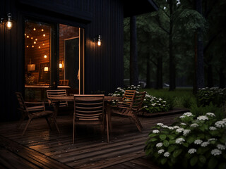 Fototapeta na wymiar Discover the rustic charm of a dark wood backyard exterior, AI Generation.