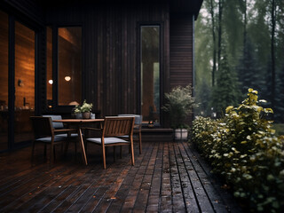Fototapeta premium Embrace the beauty of a dark wood backyard exterior, AI Generation.