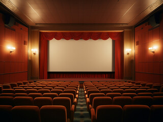 Beige cinema room featuring stylish furniture, room interior. AI Generation.