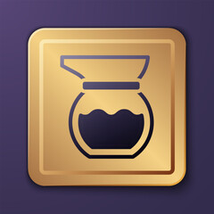 Purple Teapot icon isolated on purple background. Gold square button. Vector