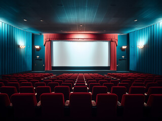 Vibrant blue cinema room showcasing elegant interior. AI Generation.