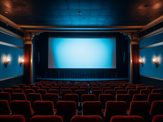 Immerse yourself in cinematic charm in a blue room. AI Generation.