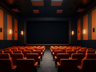 Sleek furniture and minimalist interior make this a cinema room to admire. AI Generation.