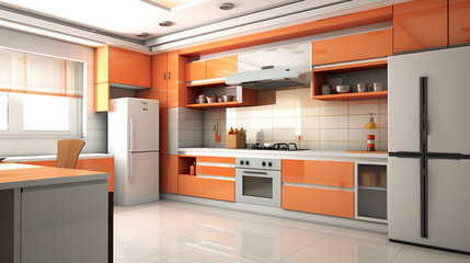 A Stunning Modern Kitchen with Bright Orange and White Cabinets Elevate Your Home with a Vibrant Orange and White Kitchen Transformation generative ai