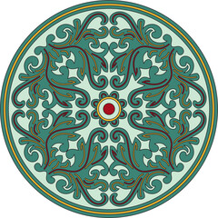 Vector colored round ancient Byzantine ornament. Classical circle of the Eastern Roman Empire, Greece. Pattern motifs of Constantinople..