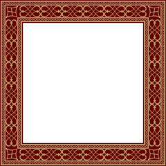 Vector gold and red square classic renaissance ornament. Endless european border, revival style frame..