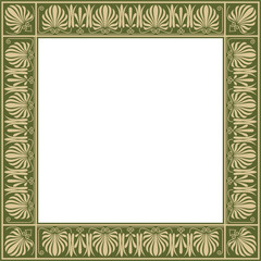 Vector golden and green square classic greek ornament. European ornament. Border, frame Ancient Greece, Roman Empire..