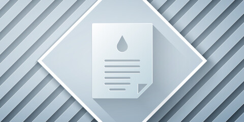 Paper cut Oil drop document icon isolated on grey background. Paper art style. Vector