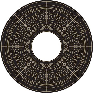 recommend clip art: Vector outline stained glass window, Kazakh ornament. Drawing of nomads on glass. Template for a round ceiling with a chandelier in the middle..