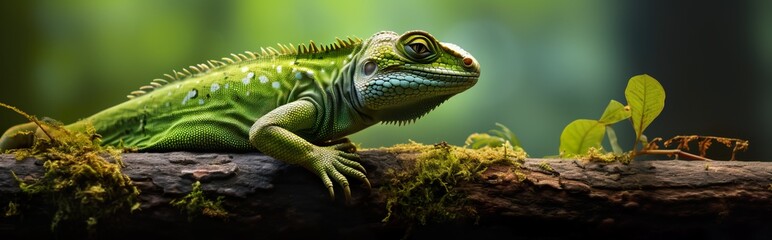 Obraz premium A vibrant banner showcasing a remarkable chameleon in brilliant hues.