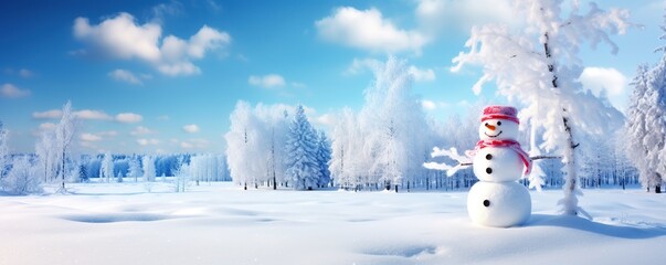 Winter landscape with snowman. AI Generated.