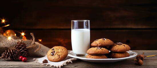 Christmas traditions including fresh cookies and milk on a vintage table creating a festive aesthetic