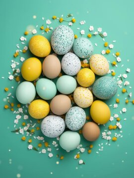Beautiful Easter background with colorful Easter eggs. Vertical video for business.