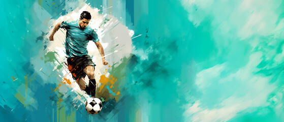 Man playing soccer, football sport banner illustration - obrazy, fototapety, plakaty