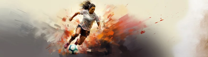 Tuinposter Woman playing soccer, football sport banner illustration © fabioderby