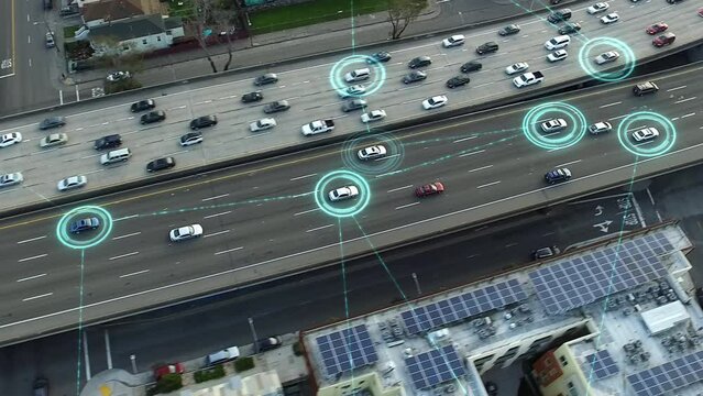 Futuristic Intelligent Traffic Detection System. Concept of Smart Transportation. Speed and Identity Control over Major highway. Future Transportation. Artificial Intelligence. Autonomous Cars. 