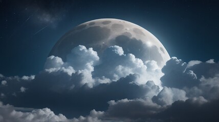 a beautiful full moon over the clouds