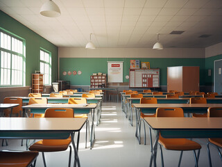 Fototapeta na wymiar Inside a stylish modern classroom with chic interior. AI Generation.