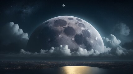 beautiful view of moon over the sea