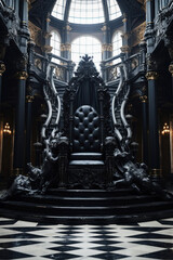 Fototapeta premium Black throne. Decorated empty throne hall.