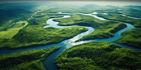 Aerial view of green river - Powered by Adobe