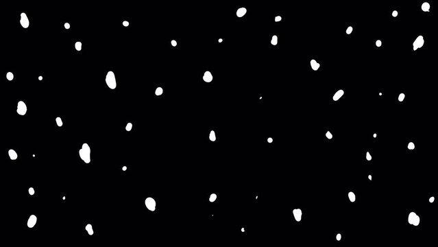 White dots on a black screen. Stock abstract texture with doodle spots in 4K with alpha channel. Art background with dots for overlay.